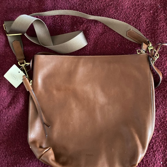 Fossil Maya Hobo Leather Crossbody Leather Purse, brown, new with tags - Picture 1 of 7